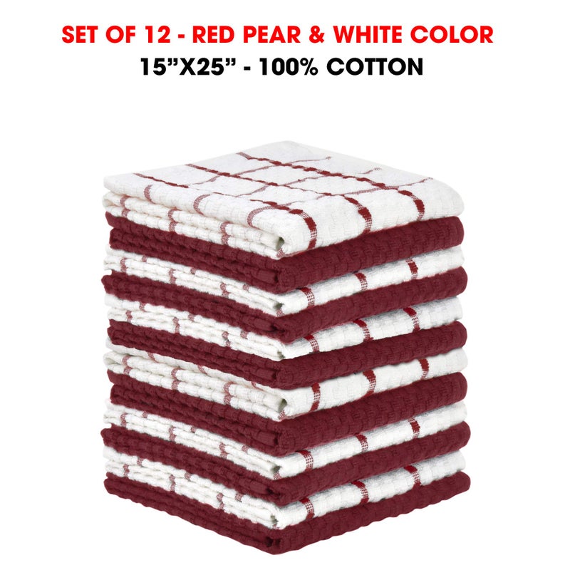 TALVANIA Red Kitchen Dish Towels 100% Cotton Dobby Weave Terry Towel Set, 12 Pack Soft and Absorbent Multipurpose Dish Cloth, Hand Towel and All Kitchen Cleaning 15â€ X 25â€ Machine Washable - Image 2